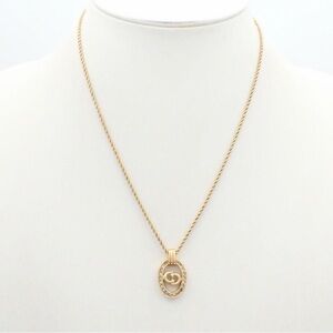 Cristian Dior Gold Oval Pendant Necklace with Crystal Accents